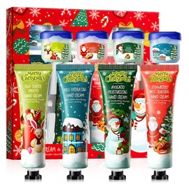8PCS Hand Cream Trabajo y Labial Hidratante de Navideño, Crema de Manos Hidratante con Labial Hidratante, Colección De Cremas De Manos Profundamente Hidratantes Y Nutritivas, Regalos ideal para Todos