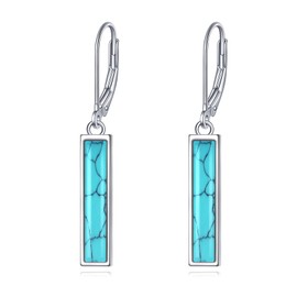 YFN Turquoise Bar Earrings for Women Sterling Silver Leverback Earrings Larimar Jewelry Gift (green)