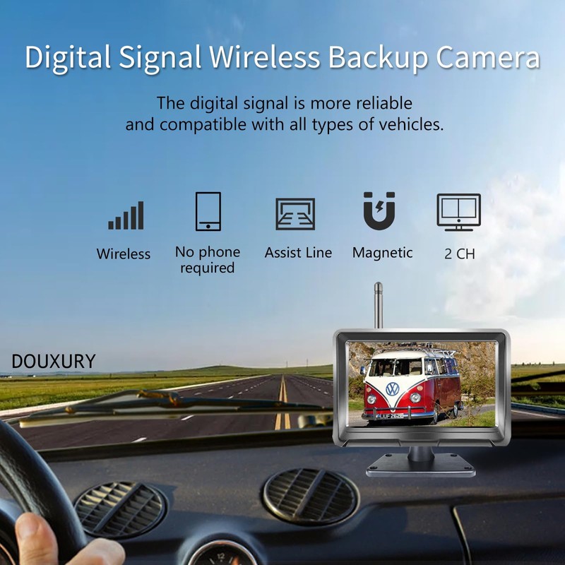 Wireless Backup Camera Solar Magnetic for RV Car Trailer Truck