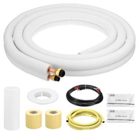 PATIKIL Mini Split Line Set, 10 Ft 1/4" 3/8" OD AC Extension Line Copper Pipe Tubing with Flared Nuts Thickened PE Insulated and Wire for Mini Split Air Conditioner HVAC Heat Pump System