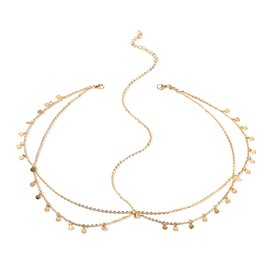 YNYCIPZ Fashion Headbands for Women, Sequin Hair Chain with Tassels, Sequin Wedding Headpiece, Bohemian Style Head Chain (Gold)