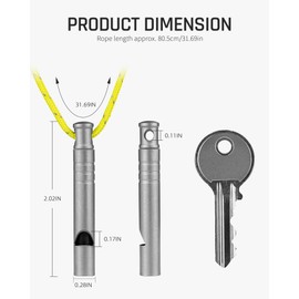TISUR Titanium Emergency Whistle,120db Safety Whistle with Lanyard,Outdoor Survival Small Whistle for Life Saving,Hiking,Pets Training,Coach Sports (Gray-2PCS)