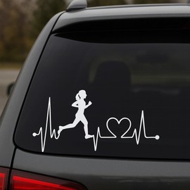 H-TRADINGS Run Girl Heartbeat Half Marathon 13.1, 26.2 Running Eye - Catching Vinyl Decal Sticker 7 x 4 Approximately White for Car, Truck, SUV, Laptop, Boat, Windows
