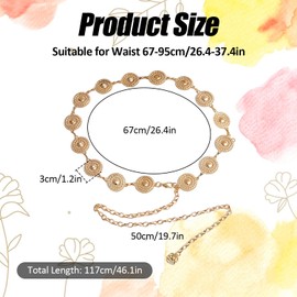 Chain Belt Gold Women Hollow Out Metal Daisy Chain Belt Western Boho Chain Belts for Women Adjustable Waist Chain Belt for Dress Jeans Cowgirl Concho Belt Vintage Openwork Long Buckle Waist Belt (A)