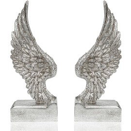 Desklens Vintage White Resin Decorative Bookends with Angel Wings Design, Home Decor for Book Shelf Table & Desks,1 Pair (2pcs) (Gold Wings) (Silver Angel Wings)
