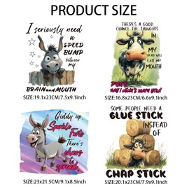 arricraft 4 Pcs Funny Donkey Iron on Decals Patches, Funny Phrases and Cow Iron on Stickers Heat Transfer Stickers Plastic Washable Patches for DIY Clothes Decor Backpacks Cover