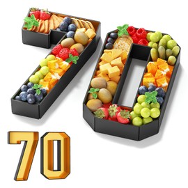 70 Cardboard Numbers for Charcuterie Fillable 13.8'' Black Gold Paper Mache Number Shaped Cupcake Pans Board Box Trays Container for Food Candy 70th Birthday Party Decorations Anniversary