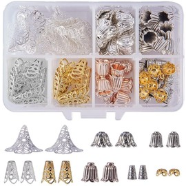 PH PandaHall About 80 Pcs Iron Flower Bead Caps 8 Styles for Jewelry Making Mixed Colors