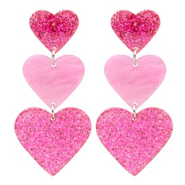 Double Hearts Drop Earrings,Pink Dangle Heart Earrings Love Heart dangle Earrings For Women Valentine's Day Mother's Day Birthday (pink1)