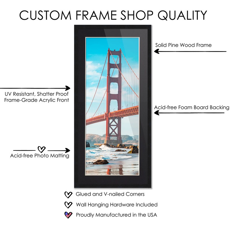 5x15 Frame Black Wood with Black Mat | 8x18 Frame