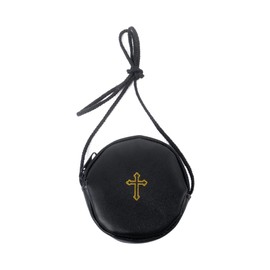 Klmnop Leather Communion Burse for Pyx, 4" Round Black Pyx Burse for Communion Host Priests Deacons Communion Gift(Black)