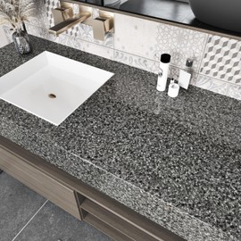 Mangoloo Black Galaxy Granite Contact Paper for Countertops Waterproof Peel and Stick Countertops for Kitchen Black Marble Wallpaper 15.7''x118'' Self Adhesive Counter Vinyl for Bathroom Table Walls