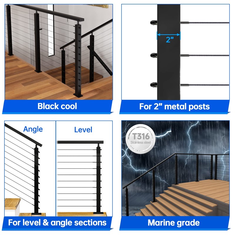 Muzata 50 Pack 1/8" Black Cable Railing Hardware Kit Hand