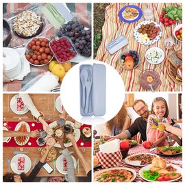 4 Sätze Kunststoff-Besteck-Set Camping Besteck Set Tragbares Kunststoff-Besteck Utensilien-Set Wiederverwendbare Gabeln Löffel Geschirr Set für Outdoor-Geschirr oder den Täglichen Gebrauch