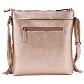 B BRENTANO Vegan Fringed Crossbody Bag with Studs (Rose Gold)