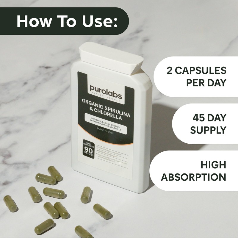 Certified Organic Spirulina & Chlorella Capsules | 1000 mg per