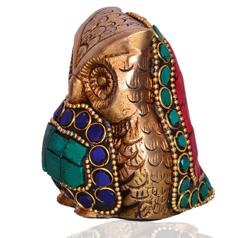 Anonymous Artist Estatua de búho con incrustación Escultura de latón,