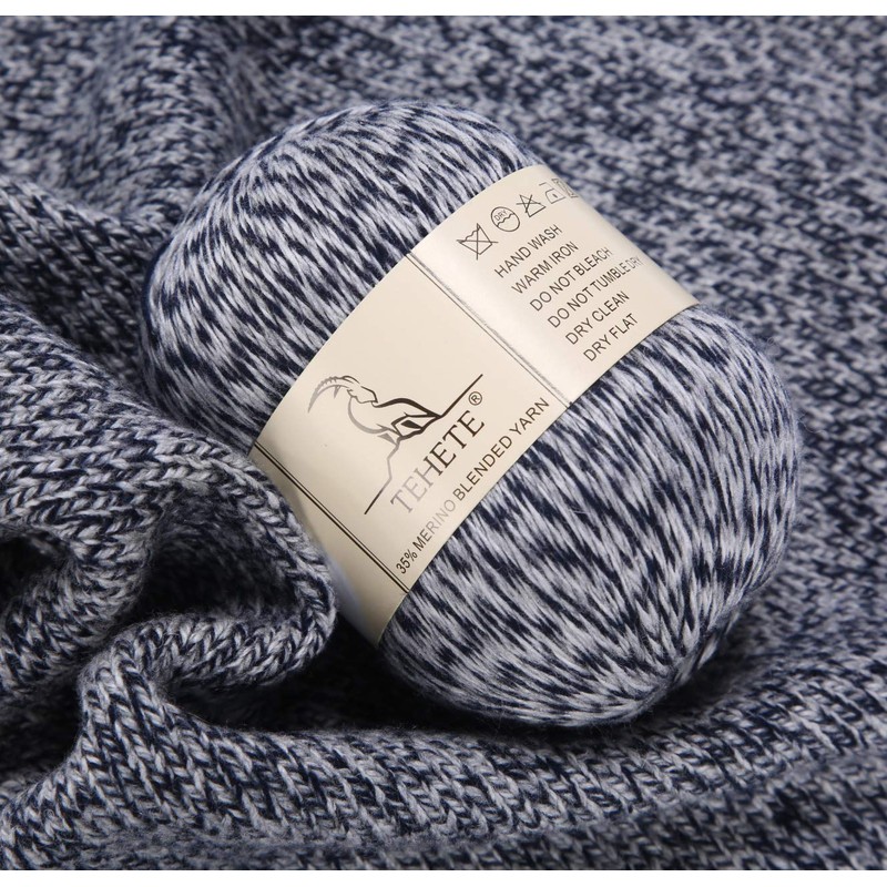 TEHETE Merino Wool Yarn for Knitting 3-Ply Soft Crochet Yarn