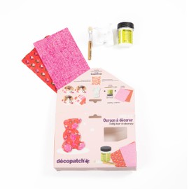 Décopatch - Ref KIT037C - Teddy Bear Mini Kit - Suitable for Children - Includes White Papier Mache Animal, 2 x Décopatch Sheets, Brush & Pot of PaperPatch Glue