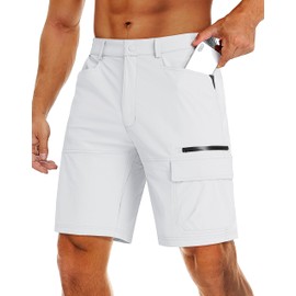 MAGCOMSEN Pantalones cortos tácticos para hombre con 5 bolsillos de secado rápido, protección solar, resistentes a desgarros, Blanco, 36