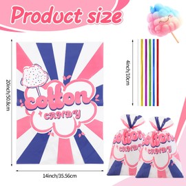 GraceKit 100 Pcs Carnival Cotton Candy Bags with Ties Large Bags, 14 x 20 Inch Clear Bags for Cotton candy with Print Circus Carnival for Carnivals Circus Party Favors Supplies