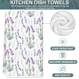 Lavender Kitchen Towels Purple Floral Dish Towels 18 x 28 Inch Watercolor Flowers Decorative Seasonal Hand Drying Tea Towel for Spring Farmhouse Cooking Baking Cleaning Wipe