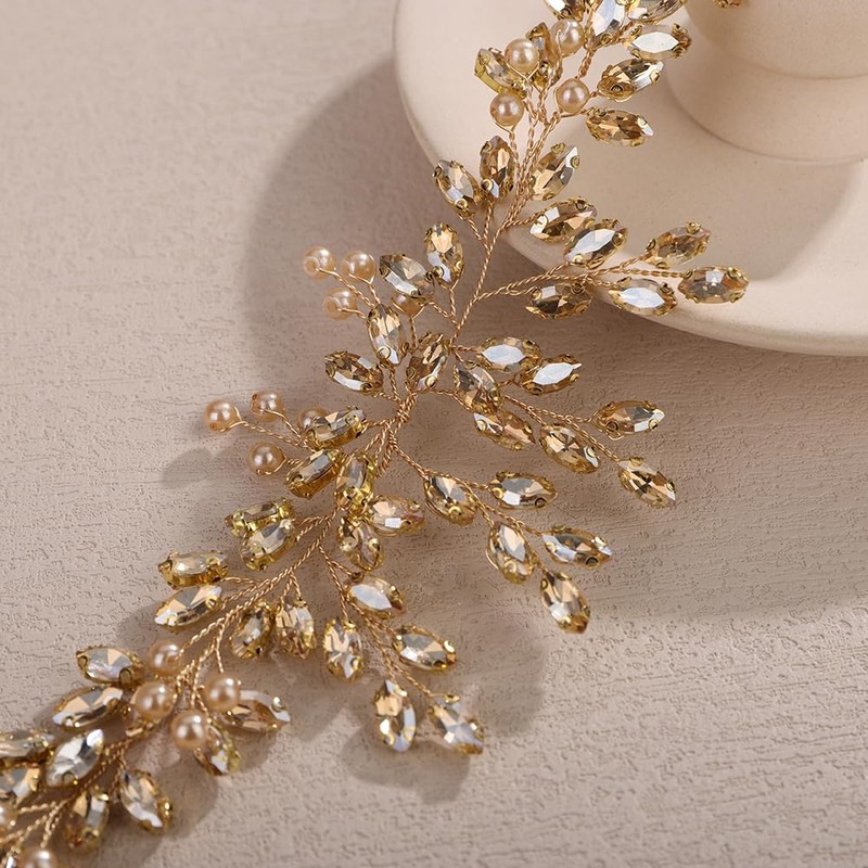 Teyglen Diadema de Cristal Color Champán para Boda, Sencilla, con