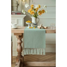 ZeeMart Sage Table Runners 72 Inches Long, Burlap Linen Style Rustic Farmhouse Table Runner, Boho Woven Dining Table Runner, 13x72 Inches, Seafoam