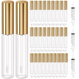 30 Pcs Clear lip Gloss Tube Containers Bulk Wand 10ml Empty Pink Lip Oil Tubes Refillable Lip Balm Bottles with Rubber Insert for DIY Makeup Such as Lip Samples, Homemade Lip Balm (Rose Golden)