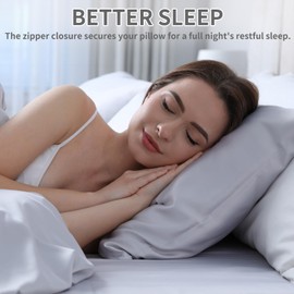 2PCS Mulberry Silk Pillowcase for Hair and Skin Health Soft Smooth Grade 6A Premium Antibacterial Anti-Mite Silk Pillowcase with Envelope Closure Gifts for Women Men Beauty Sleep 50x75 cm (Gray)