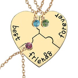 TISDA Stainless Steel Best Friends Forever and Ever Friendship Necklaces Set for 3,4 with Shiny Crystal on Puzzle Heart Pendants (Gold 2)
