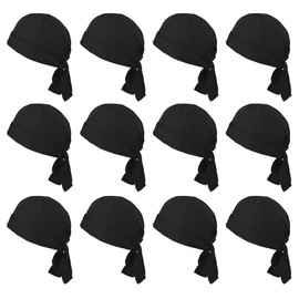 Black Chef Hat Unisex Cap Adjustable Cooking Headgear with Ties,Black Skull Cap Sushi Chef Hat for Kitchen Cooking Service (Black 12 Pcs)