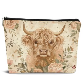 Dejfel Highland Cow Makeup Bag, Highland Cow Gifts, Floral Cow Makeup Bag, Cow Gifts for Cow Lovers Women, Western Makeup Bag, Cowgirl Gifts, Western Gifts for Women, Cute Cow Stuff