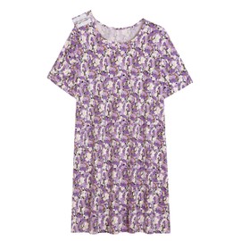 AVIIER Hospital Gowns for Women Open Back Adaptive Clothing Nightgowns Post Shoulder Surgery Dress Purple Flower M