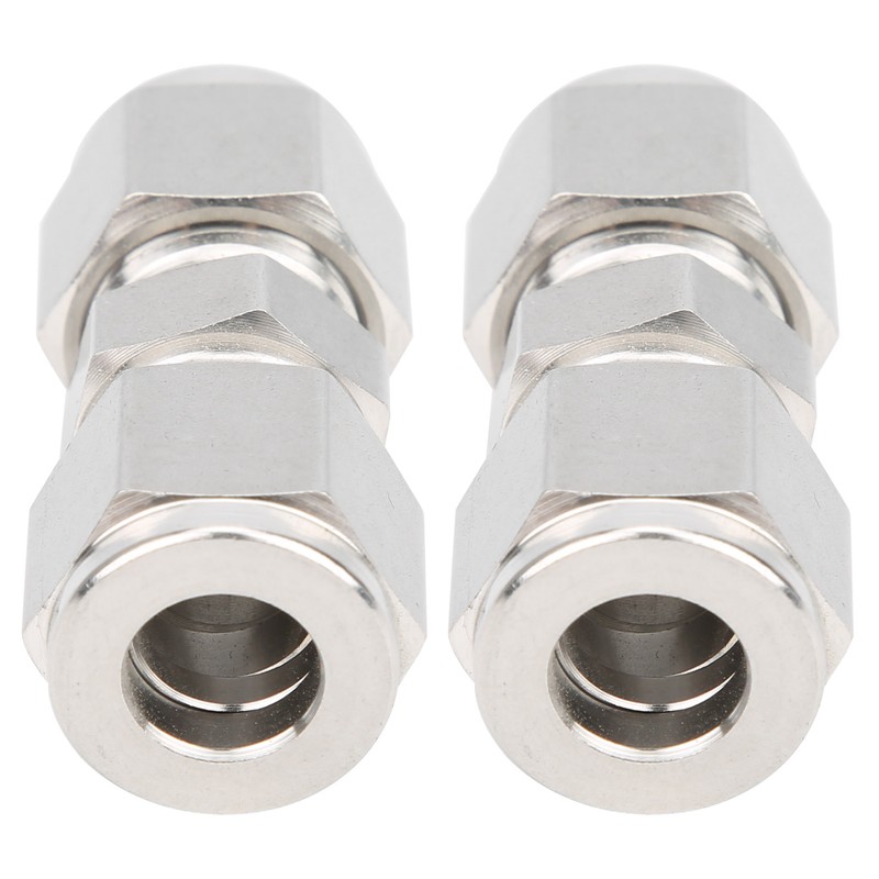 2Pcs 316 Stainless Steel Compression Fitting Straight DoubleFerrule Tube Adapter(Ф10