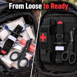 Emergency First Aid Pouch Set for Outdoor Use – MOLLE Holder with Tourniquet & Trauma Shears for Travel and Field Kits
