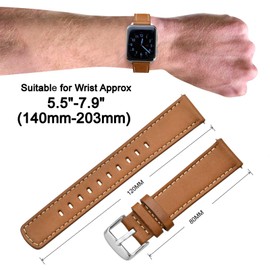 ANNEFIT 22mm Watch Band, Quick Release Genuine Leather Replacement Strap (Gold Brown)