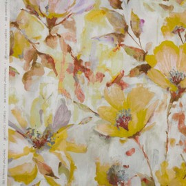 Kt KILOtela - Digital Printed Canvas Fabric Half Panama Fabric Organic Cotton Decoration Tapestry Cushion Tablecloths 100cm Length x 140cm Width Flowers Yellow - 1 Metre