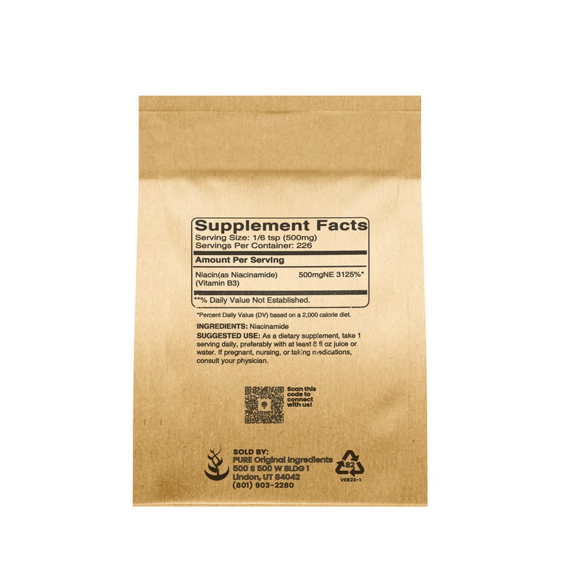 Pure Original Ingredients Niacinamide 4oz Flush-Free, Gluten-Free