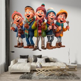 Christmas Carols Decals Peel & Stick - Wall Vinyl Stickers - Xmas Holiday Festive Choir Cute Funny Cartoon Colorful Silhouette - Car Window Truck Laptop Tumbler - Boys Girls Kids Room DWSVG23631