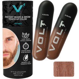 VOLT Grooming Temporary Instant Beard Color ECO 2 Pack Refill - Quick Drying Plant Based Hypoallergenic Brush on Color for Beards, Mustaches, and Eyebrows, Auburn (Red)
