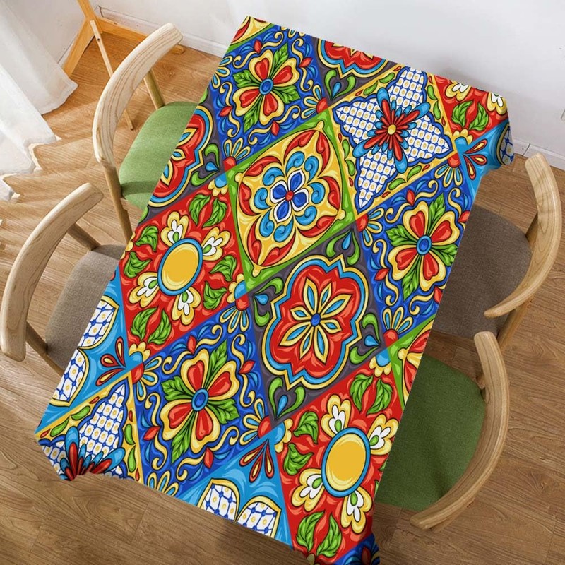 Walmsco Tablecloth Mexican Colorful Square Pattern Decor For Dining Room