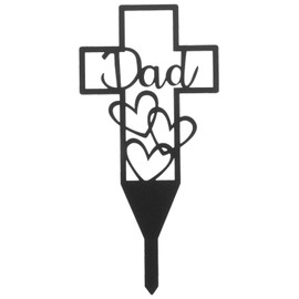 Outanaya Dad Memorial Cemetery Cross Stake Heart Design Garden Ornament for Graves Lightweight Insert for Easy Setup for Yards and Cemeteries