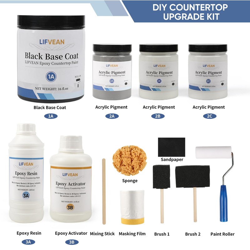 LIFVEAN Epoxy Countertop Paint Refinishing Kit, Kitchen Bathroom Glossy Coating