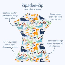 SleepingBaby Zipadee-Zip Transition Swaddle - Fleece Baby Swaddling Blanket with Zipper - Dino, Medium (6-12 Month)