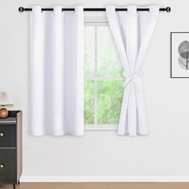 DWCN 100% White Blackout Curtains 45 Inches Long with Black Liner, Double Layer Thermal Insulated Privacy Protection Noise Blocking Window Drapes with Tiebacks for Small Window, W42 x L45, 2 Panels