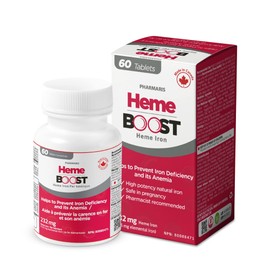 HEME BOOST Hemeboost 11.6mg (232mg Heme Iron) I 60 Tablets I High Potency Natural Iron Supplement I High Absorption & Gentle on Stomach I Iron Pills for Adults & Safe for Use in Pregnancy