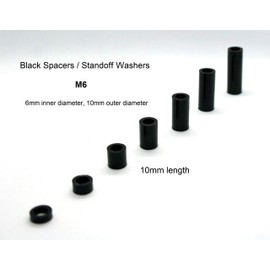 Black Spacers Nylon M6 x 10mm Length, 6.3mm Inner Diameter x 10mm Outer Diameter Cylindrical Unthreaded (M6 x 10mm length Pack of 6)