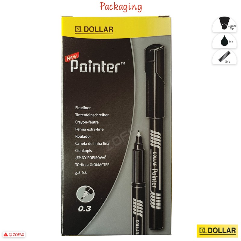 DOLLAR Fineliner Pens, BLACK, 0.3mm Ultra Fine Felt Tip, Pack