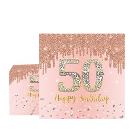 COSORO 20pcs Rose Gold Napkins, 50th Birthday Serviettes for Ladies, Table Decorations